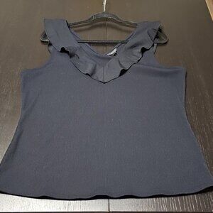 RW&CO Sleeveless Ribbed Tank top with Ruffle neck Detail